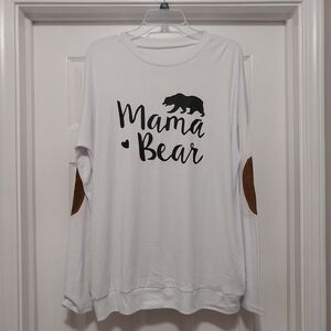 New 'Mama Bear' White Tunic with Pockets and Brown Elbow Patches - Size XL